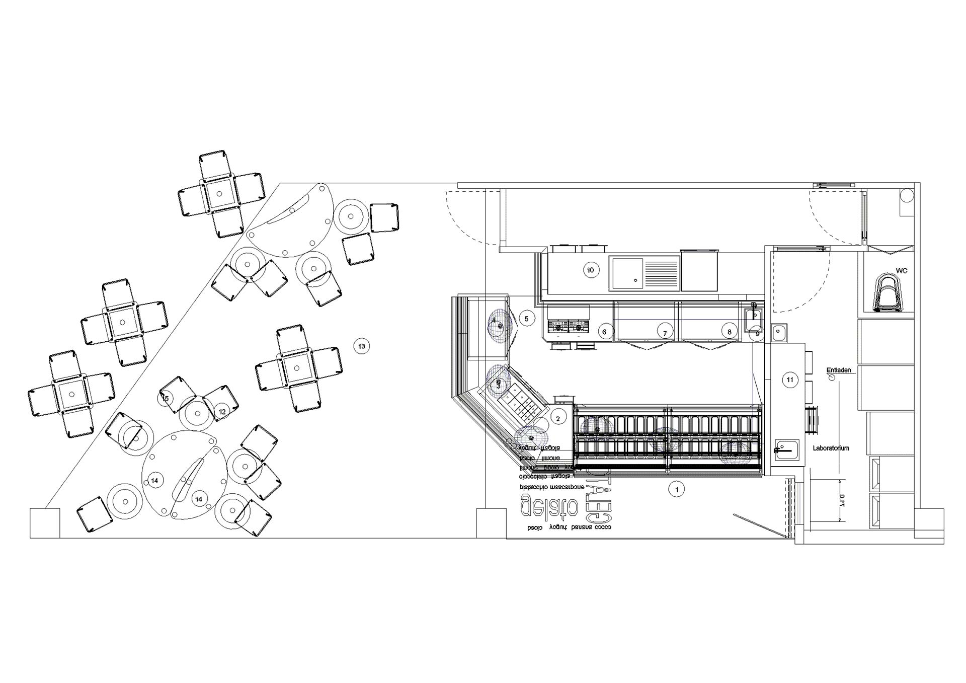 Prospetto in pianta progettazione bar gelateria